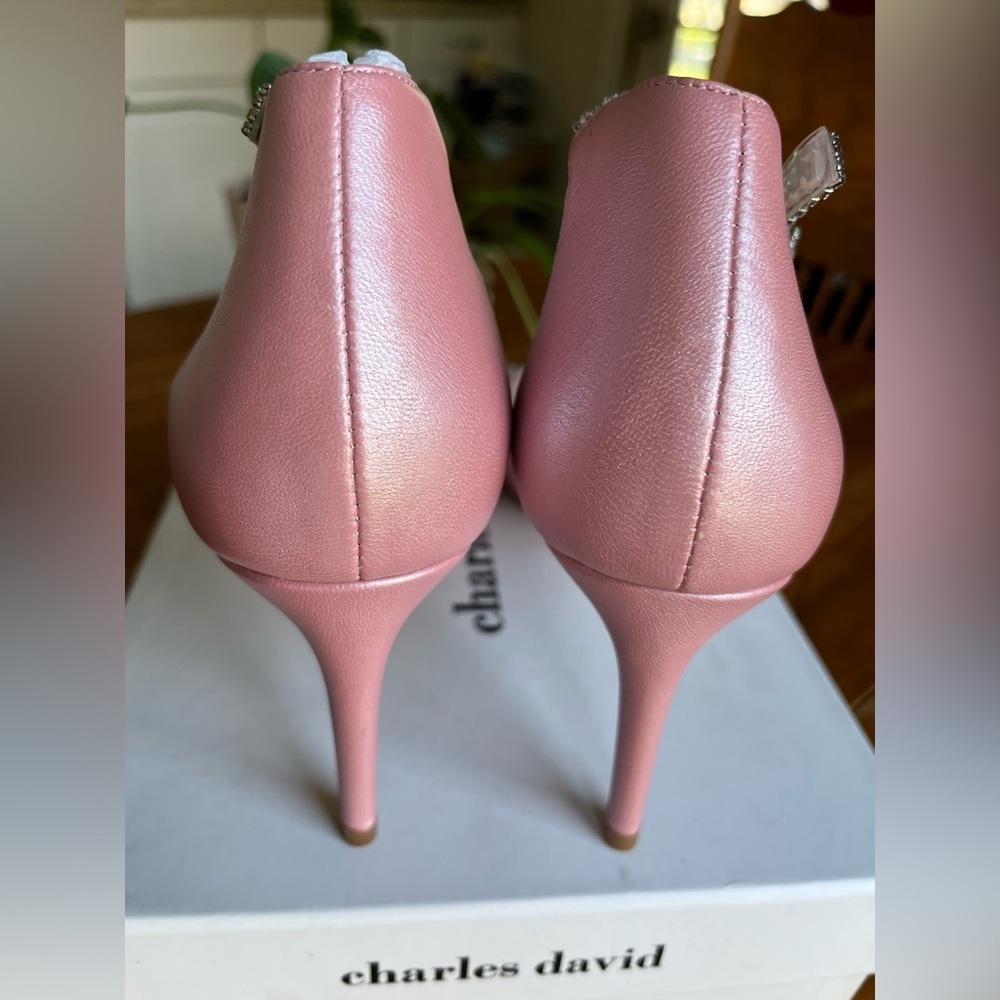 Charles David NEW Rhinestones Leather Pink Satin Ankle Strap Heels, Women’s Sz 9 - Picture 5 of 13